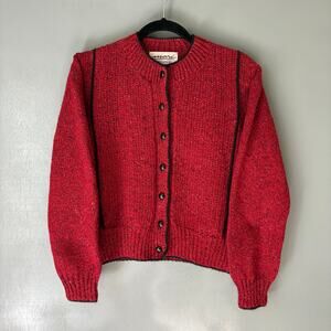 Vintage MARI Women's S/M Silk Wool Blend Red Speckled Darling Cottage Cardigan